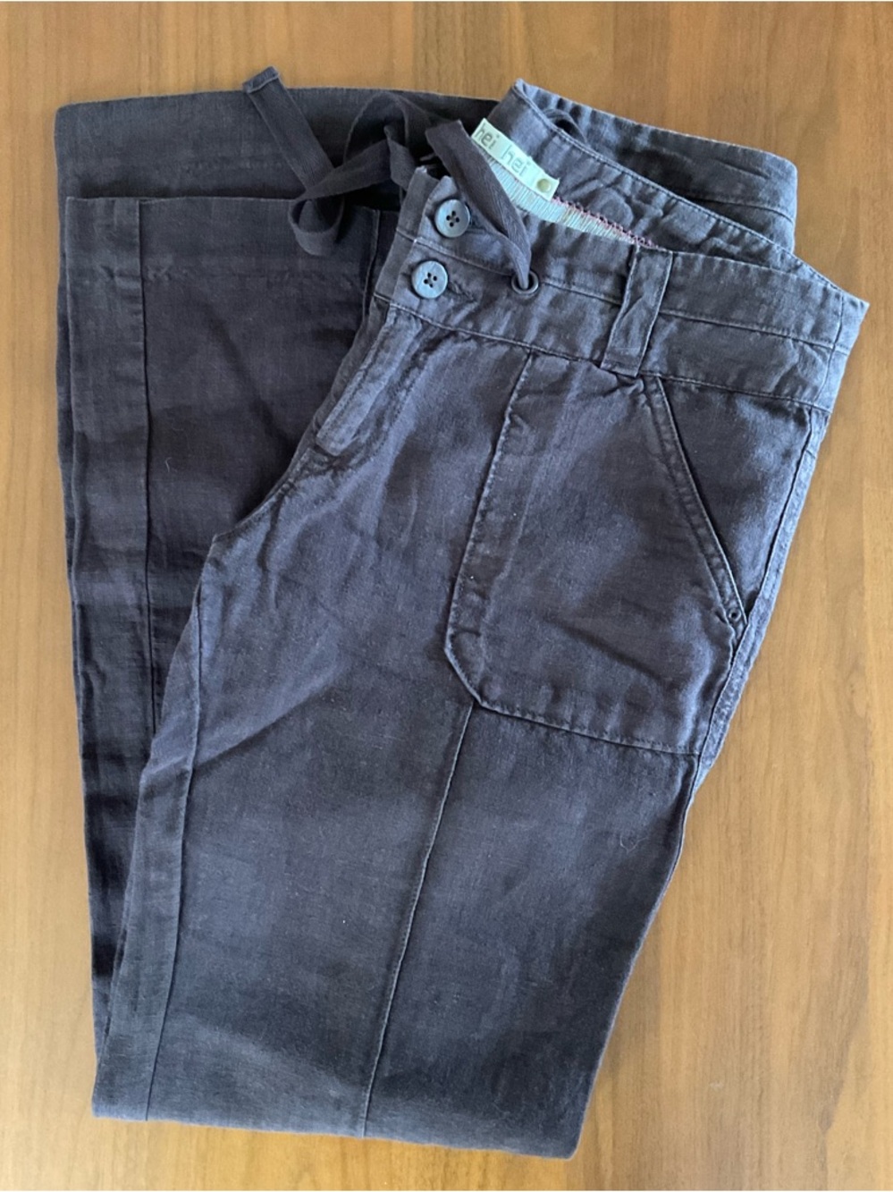 Anthropologie Hei Hei Brown 100% Linen Flare Pants, NWOT